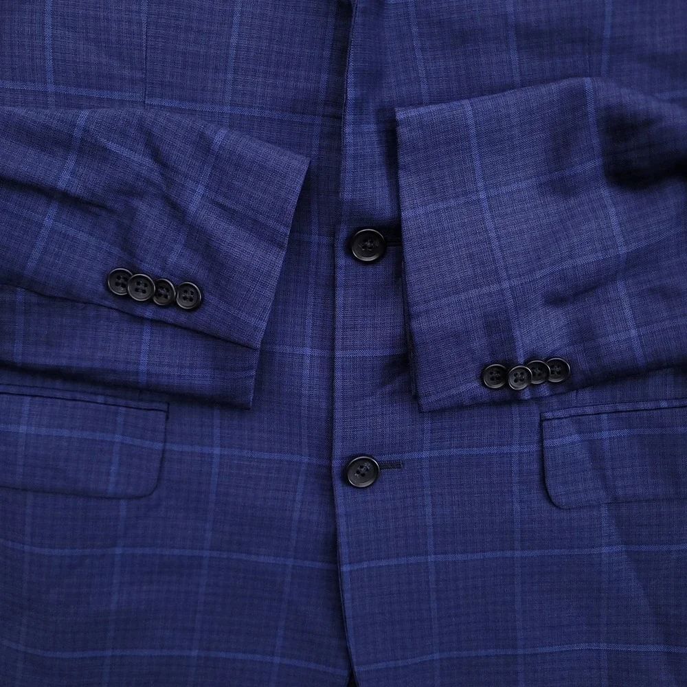 Jos A Bank Blazer Mens 40L Blue Windowpane Lanificio 120s Wool Cerruti Jacket